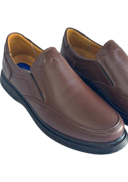 Erkek Hakiki Deri Ultra Rahat Jelli Hafif Ortapedik Poli Günlük Rahat Kahverengi Baba Ayakkabısı