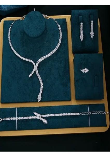 Gümüş Kaplama Zirkon Taşlı Yılan Figürlü Düğün Takı Seti fiyatları