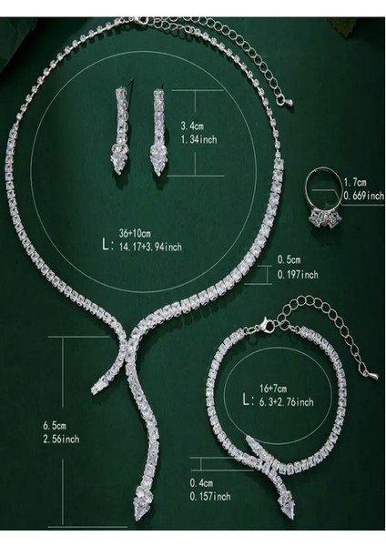 Gümüş Kaplama Zirkon Taşlı Yılan Figürlü Düğün Takı Seti indirimleri