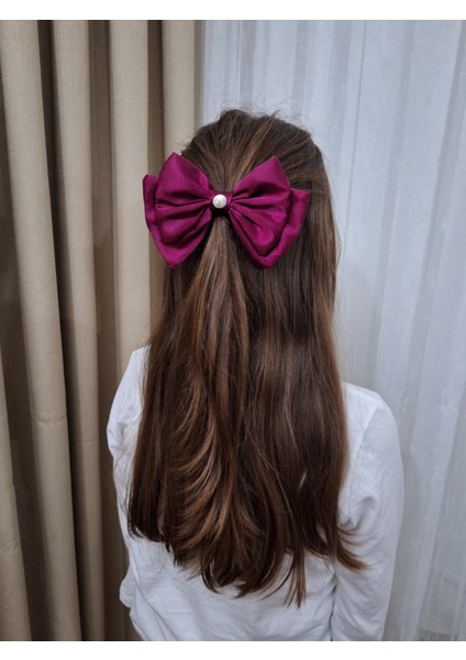 Kadın 3’lü Fiyonk Saç Tokası Seti + Scrunchie Hediyeli - Asil Şarap modelleri