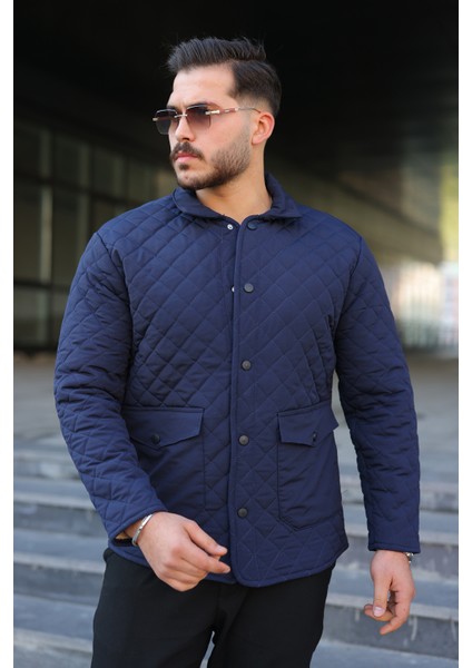 Erkek Çıtçıt Basic Kışlık Kürklü Lacivert Kapitone Mont modelleri