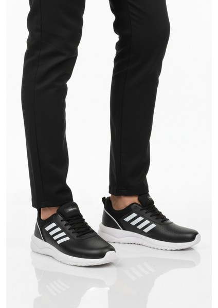 Siyah Beyaz Bağcıklı Erkek Spor Ayakkabı