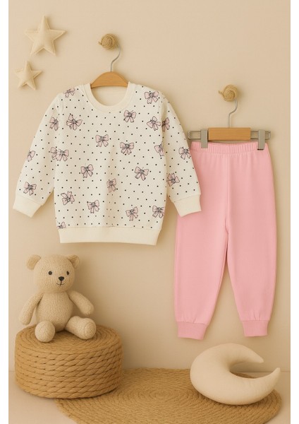 Kız Çocuk Kurdele Desenli Pamuklu 2'li Pijama Takımı