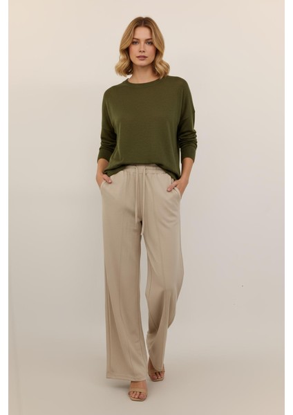 8218M Bel Lastikli Geniş Paça Eşofman Bej