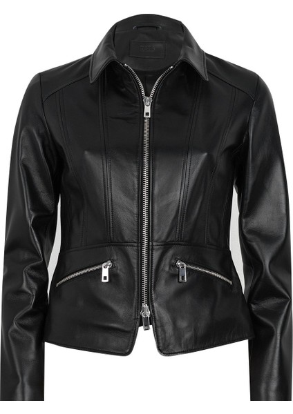 Kadın Siyah Fit Deri Ceket