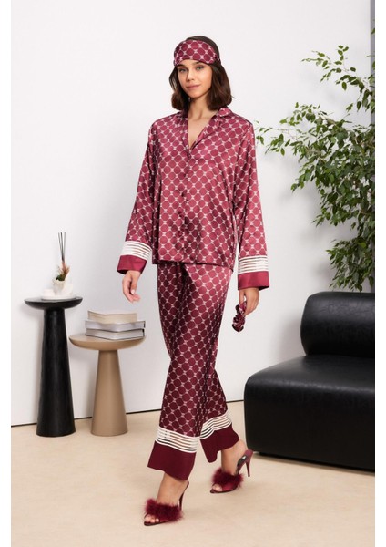 Saten Kadın Pijama Takımı - 1320 Bordo