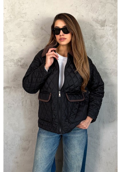 Kadın Kadife Yakalı Kapitone Mont 5229