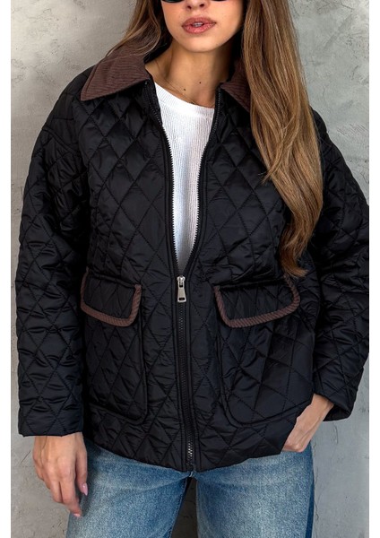 Kadın Kadife Yakalı Kapitone Mont 5229 modelleri