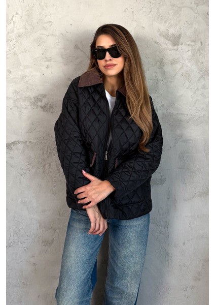 Kadın Kadife Yakalı Kapitone Mont 5229 indirimleri