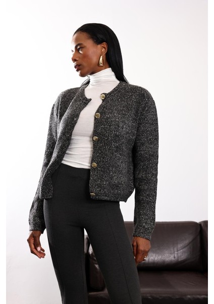 Antrasit Gold Düğme Detaylı Hırka 251067 modelleri