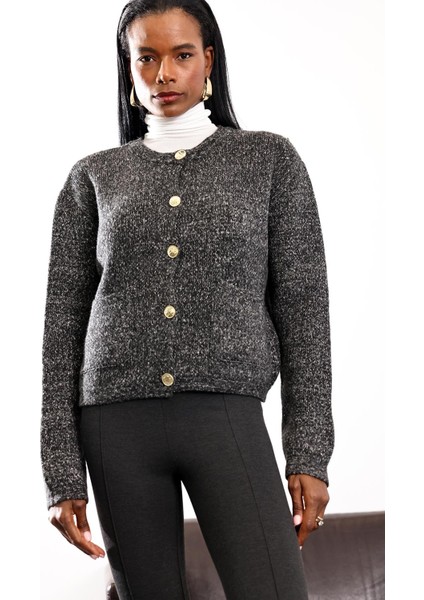 Antrasit Gold Düğme Detaylı Hırka 251067 indirimleri