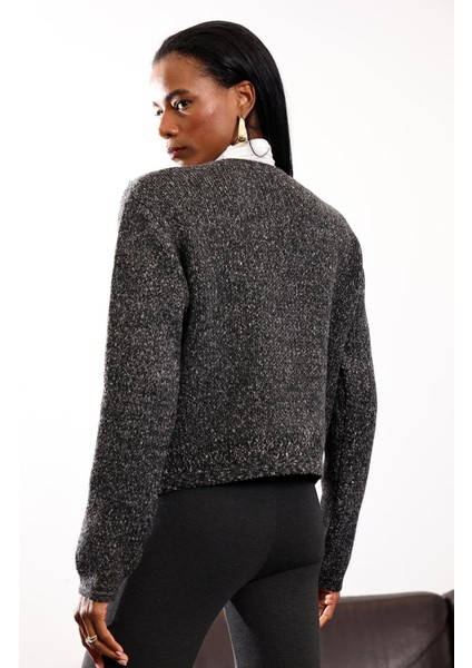 Antrasit Gold Düğme Detaylı Hırka 251067