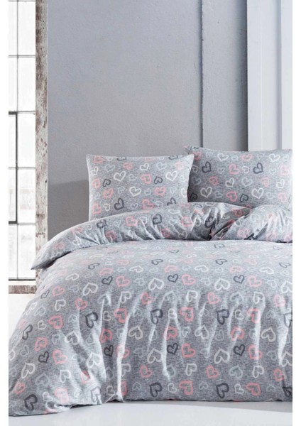 Çift Kişilik Nevresim Takımı Pamuklu Romantik Gri