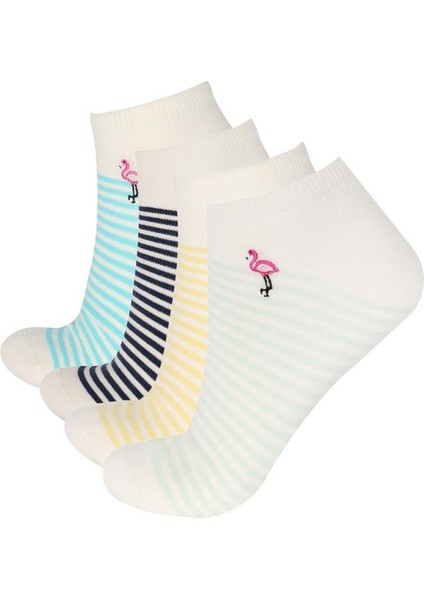 4'lü Paket Kadın Flamingo Desenli Step Çorap modelleri