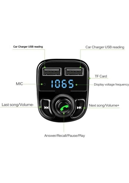 Car X8 Araç Fm Transmitter 5.0 Bluetooth Araç Kiti USB Mp3 Sd Kart Çakmaklık Girişli Oto Müzik Çalar fiyatları
