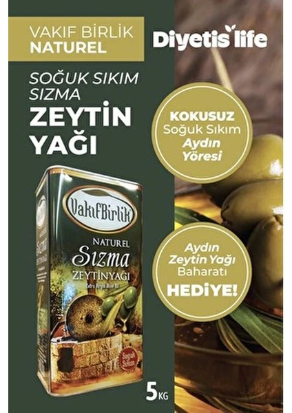 Vakıfbirlik Soğuk Sıkım Sızma Natürel 5lt Zeytinyağı