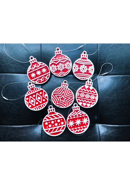 Winter Joy Set | 8’li Kırmızı-Beyaz Yılbaşı Süs Topu Seti