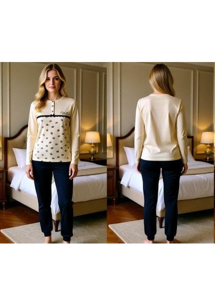 Kadın Pamuklu Vanilya Renk Pijama Takımı AL506