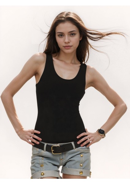 Kadın Giyim Kalın Askılı Modal & Pamuklu Siyah Atlet LL.K66.O01.001