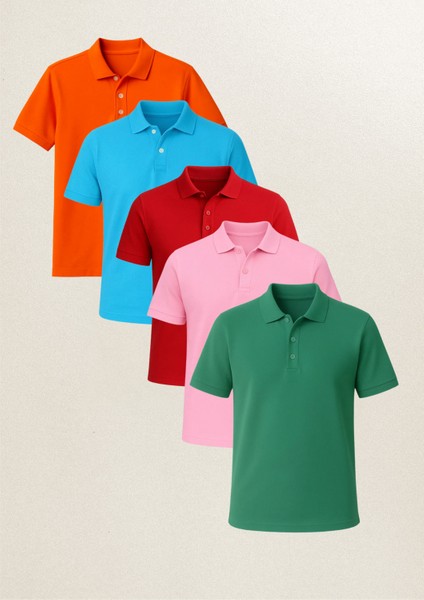 Erkek Giyim 5 Adet %100 Pamuklu Regular Fit Çok Renkli Polo Yaka T-Shirt LL.D01.IN1.003