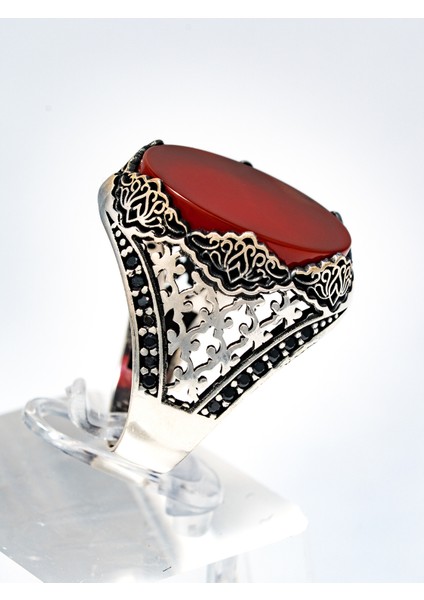 Özel Tasarım Kırmızı Akik Taşlı 925 Ayar Gümüş Erkek Yüzük fiyatları