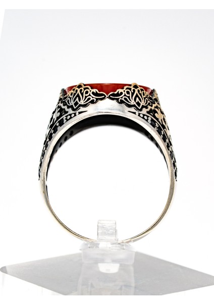 Özel Tasarım Kırmızı Akik Taşlı 925 Ayar Gümüş Erkek Yüzük indirimleri