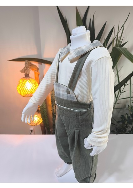 Ekose Bebe Yaka Kareli Askılı Salopet Takım Fitilli Kadife Tulumlu fırsatları