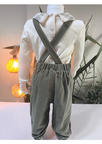 Ekose Bebe Yaka Kareli Askılı Salopet Takım Fitilli Kadife Tulumlu indirimleri