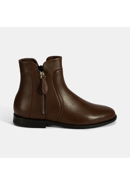 Kadın Kahve Çift Fermuarlı Deri Bot modelleri