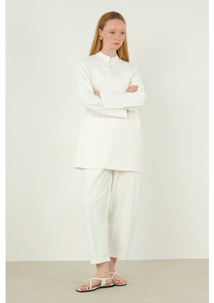 Parçalı Pantolon Beyaz