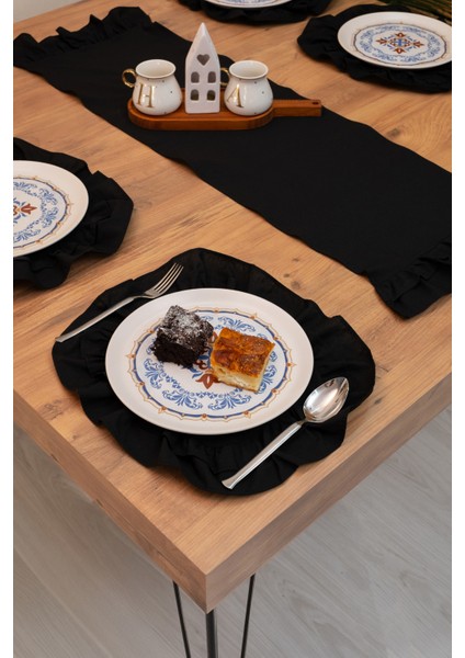 Llira | Siyah 7 Parça Çift Fırfırlı Sofra Sunum Seti 40 x 110 fiyatları