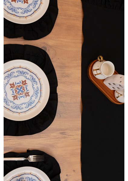 Llira | Siyah 7 Parça Çift Fırfırlı Sofra Sunum Seti 40 x 110 indirimleri