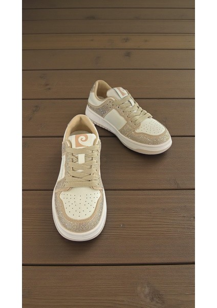 11505 Beyaz Bej Tam Ortopedik Sneaker Günlük Kadın Spor Ayakkabı