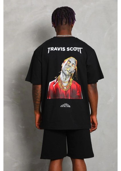 Unisex Oversize Baskılı Bisiklet Yaka T-Shirt - Siyah fırsatları