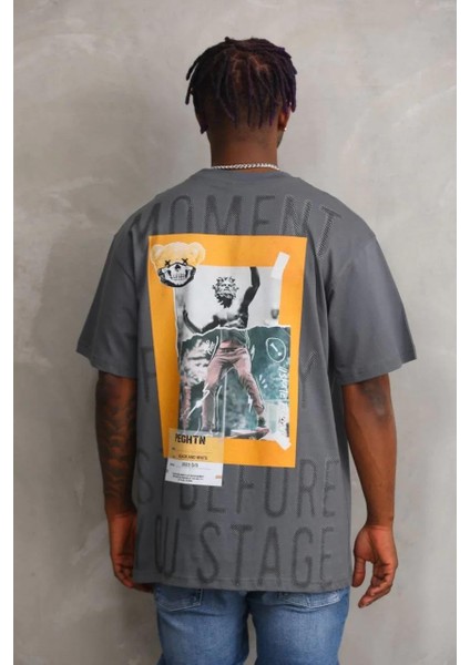 Unisex Baskılı Oversize T-Shirt - Füme fiyatları
