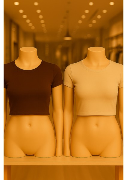 Kadın Giyim 2 Adet Pamuklu Kısa Kol Crop T-Shirt LL.IL23.KE18.301