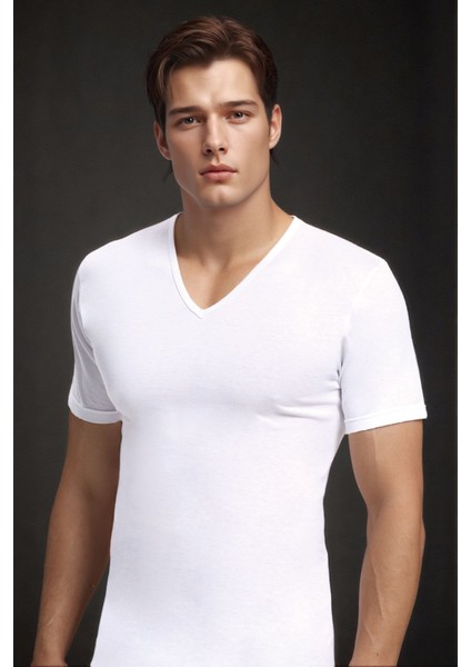 Erkek %100 Pamuklu V Yaka Kısa Kollu 2 Adet Beyaz T-Shirt LL.IL10.KE12.001 fiyatları