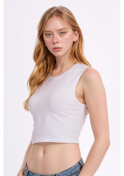 Kadın Giyim Pamuklu & Elastan Kolsuz Bisiklet Yaka Crop LL.01.ILK.109