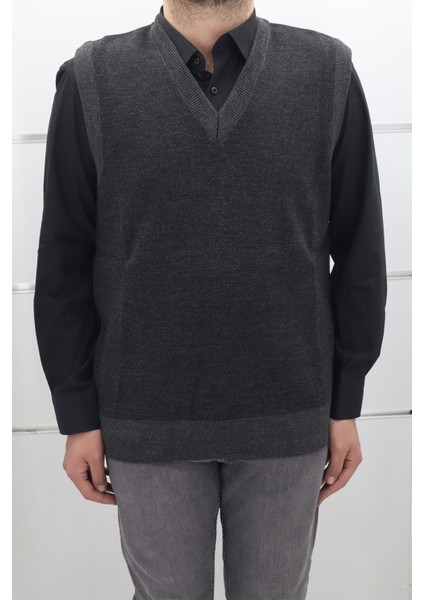 Fistan Store Erkek Düz Klasik Kesim Rahat Kalıp V - Yaka Kışlık Yünlü Süveter