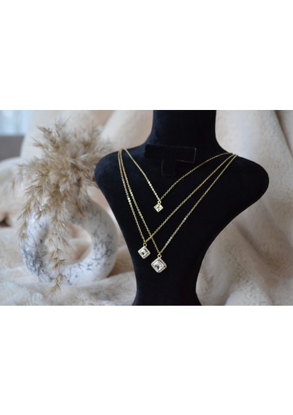 3'lü Kare Çelik Zirkon Taşlı Kolye fiyatları