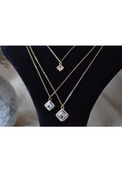 3'lü Kare Çelik Zirkon Taşlı Kolye indirimleri