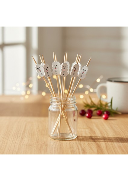 12 cm Kardan Adam Figürlü Yılbaşı Kokteyl Kürdanı 12'li - Noel Cupcake Topper Meyve Çubuğu fiyatları