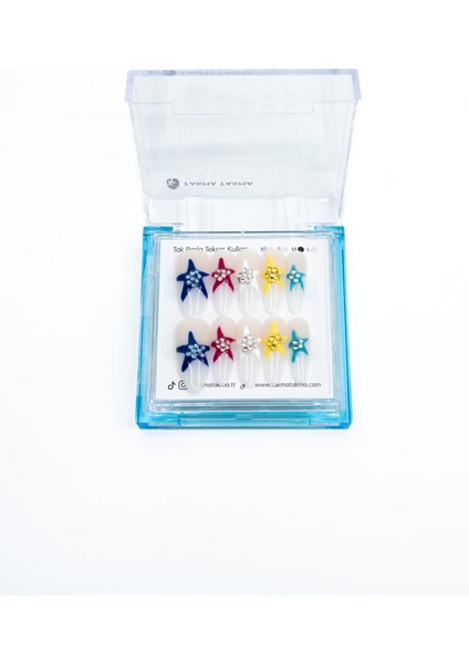 10'lu Renkli Uzun Oval TT1178 Tekrar Kullanılabilir El Yapımı Protez Takma Tırnak - Renkli-L fiyatları