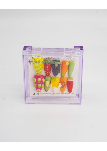 10'lu Renkli Uzun Oval TT1406 Tekrar Kullanılabilir El Yapımı Protez Takma Tırnak - Renkli-M fiyatları