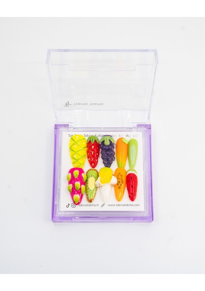 10'lu Renkli Uzun Oval TT1406 Tekrar Kullanılabilir El Yapımı Protez Takma Tırnak - Renkli-M modelleri