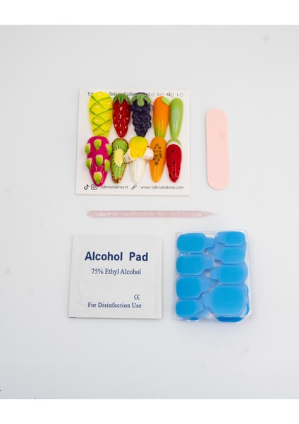 10'lu Renkli Uzun Oval TT1406 Tekrar Kullanılabilir El Yapımı Protez Takma Tırnak - Renkli-M fırsatları