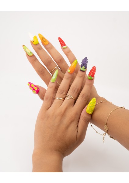 10'lu Renkli Uzun Oval TT1406 Tekrar Kullanılabilir El Yapımı Protez Takma Tırnak - Renkli-M indirimleri