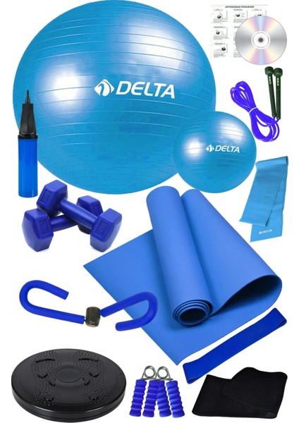 14 Lü Pilates Topu Seti Plates Minderi 1 kg Dambıl Aerobik Band Thigh Master Kelebek