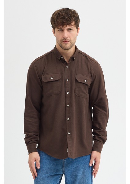 Kaşmir Görünümlü Çift Cepli Regular Fit Uzun Kollu Erkek Gömlek fiyatları