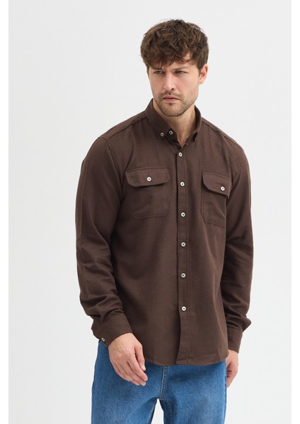 Kaşmir Görünümlü Çift Cepli Regular Fit Uzun Kollu Erkek Gömlek modelleri